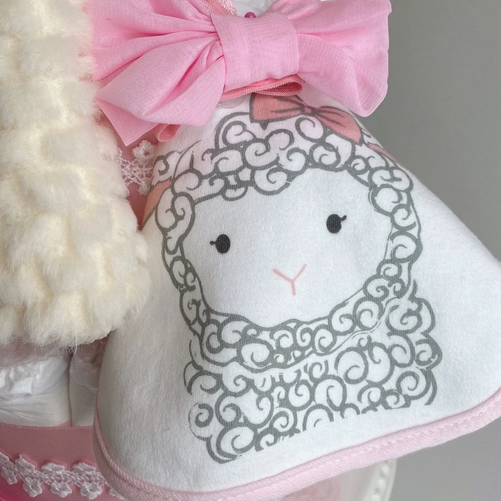 Lamb Diaper Cake, Girl Lamb Diaper Cake